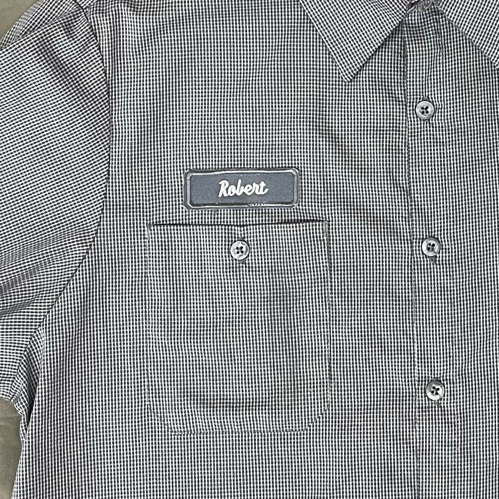 Aramark CAT Caterpillar Short Sleeve Small Checked Work Shirt Size Large - Picture 4 of 6